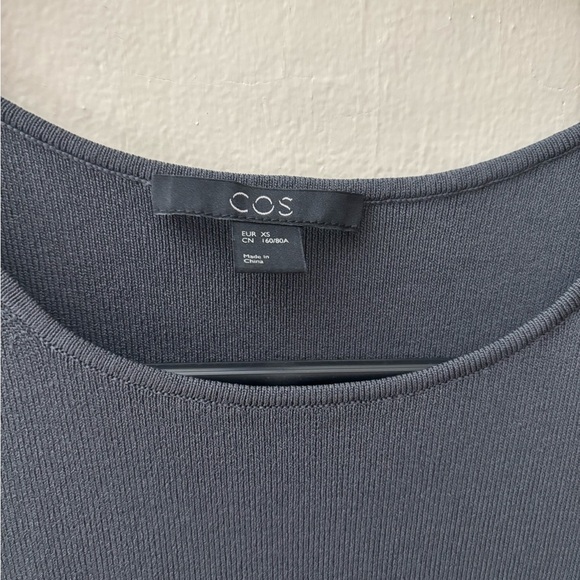 COS stretch knit midi dress fitted grey slate XS bodycon tank tube - Picture 3 of 4
